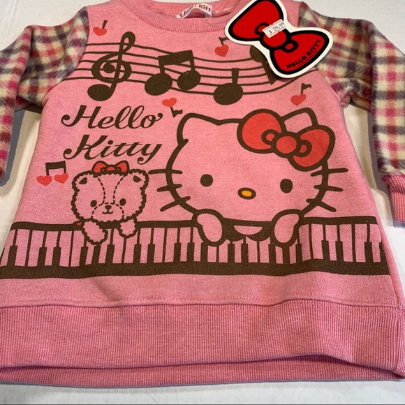 12-24M Hello Kitty NWT pink piano sweater w fleecy arms - Picture 2 of 5